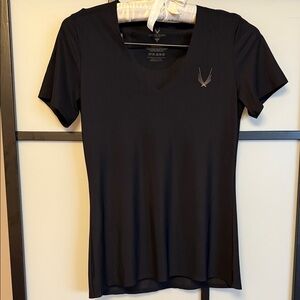 Lucas Hugh London Black V-Neck Activewear T-Shirt XS | Reflective & Gold Logo